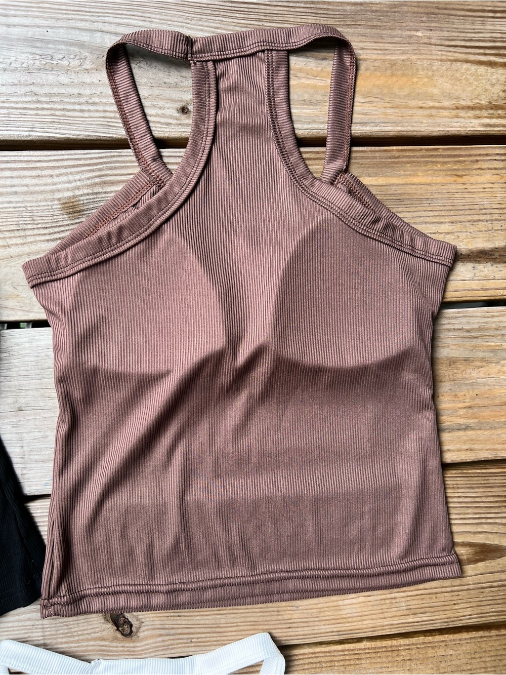 3 Women’s Medium Racerback Built in Pads Tank Tops - Black, White, Brown - Picture 7 of 10